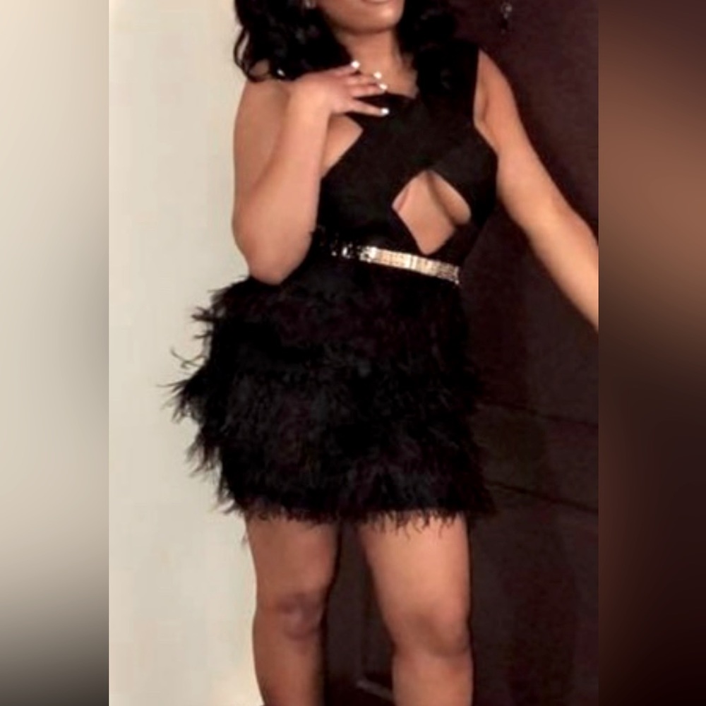 S.E.X.Y cut out bandage dress with feathers!